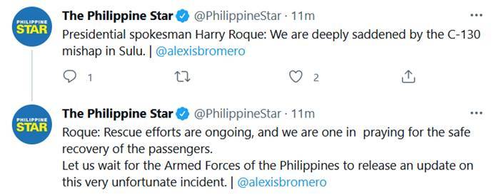 菲律宾军机坠毁已致17死，菲总统发言人：深感悲痛